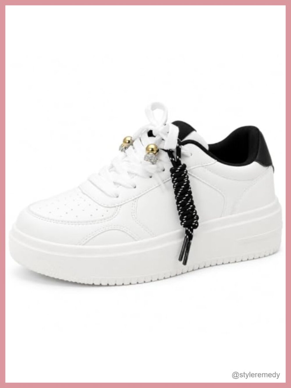 Platform Sneakers Women Lace Up Rope Detail PU Rubber Casual Shoes